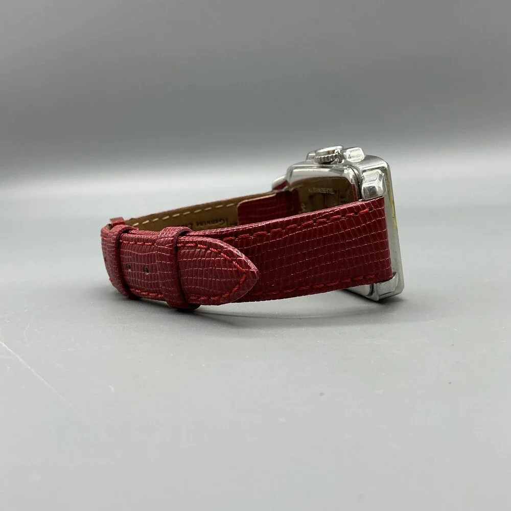 Coach Boyfriend Square Womens Watch 32mm Silver Dial Red Leather New Battery